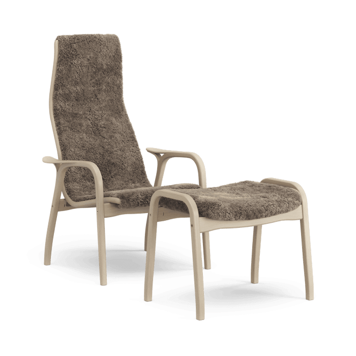 LAMINO Fåtölj + pall, bok/scandinavian grey/sahara